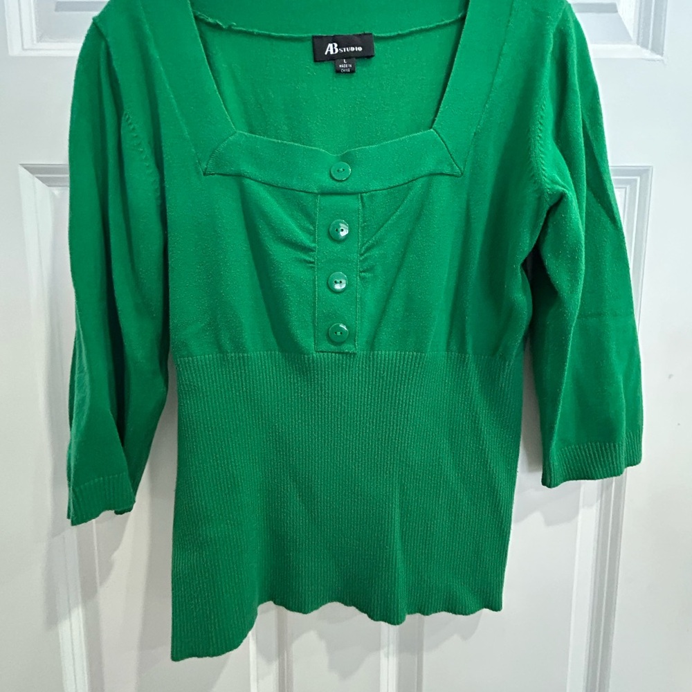 AB Studio Vibrant Green Button-Front square neck Sweater